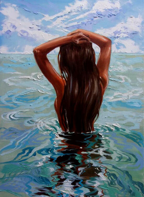 Картина по номерам 40x50 Обнаженная девушка в море