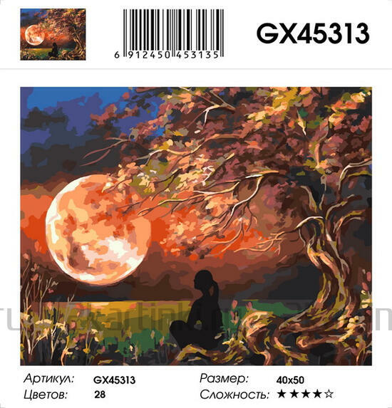 Картина по номерам 40x50 Девушка под деревом у ночного озера