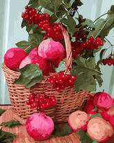 Корзина с калиной и яблоками
