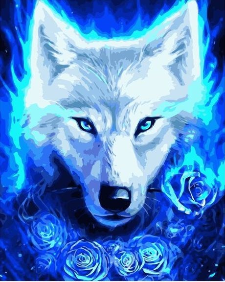 Алмазная мозаика 40x50 Белый волк и розы из льда