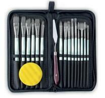 Без бренда «Коробка 50 шт.: Набор кистей для рисования в чехле, премиум набор (15 нейлоновых кистей, 1 мастихин) белые» во Владимире 