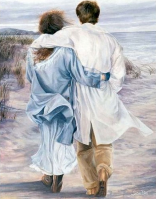 Картина по номерам 40x50 Милая пара прогуливается по берегу моря