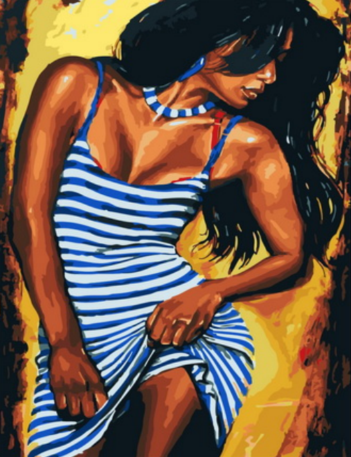 Картина по номерам 40x50 Сексуальная девушка в полосатом платье