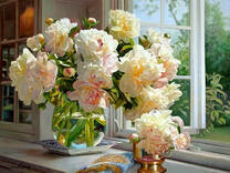 Без бренда «Ваза с букетом белых пионов у окна» во Владимире 