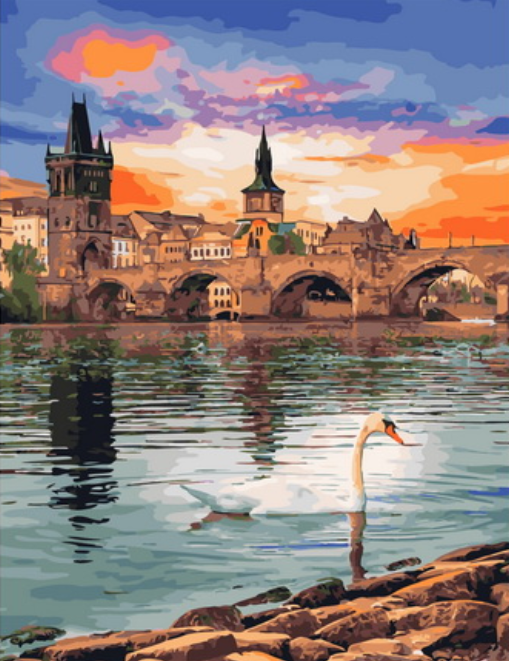 Картина по номерам 40x50 Лебедь на фоне Карлового моста