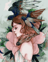 Без бренда «Девушка с большим цветком и птицы» во Владимире  в интернет-магазине  Без бренда «Девушка с большим цветком и птицы» во Владимире