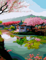 Японская деревушка у реки