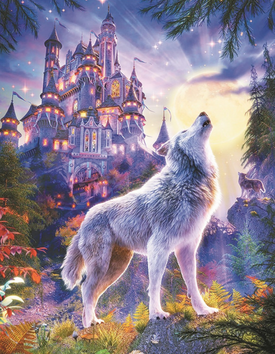 Алмазная мозаика 40x50 Серый волк у сказочного замка