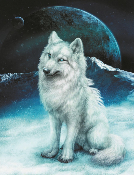 Алмазная мозаика 40x50 Белый волк на фоне планеты