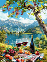 Без бренда «Винный натюрморт с бокалами, бутылкой вина, фруктами и ягодами» во Владимире 